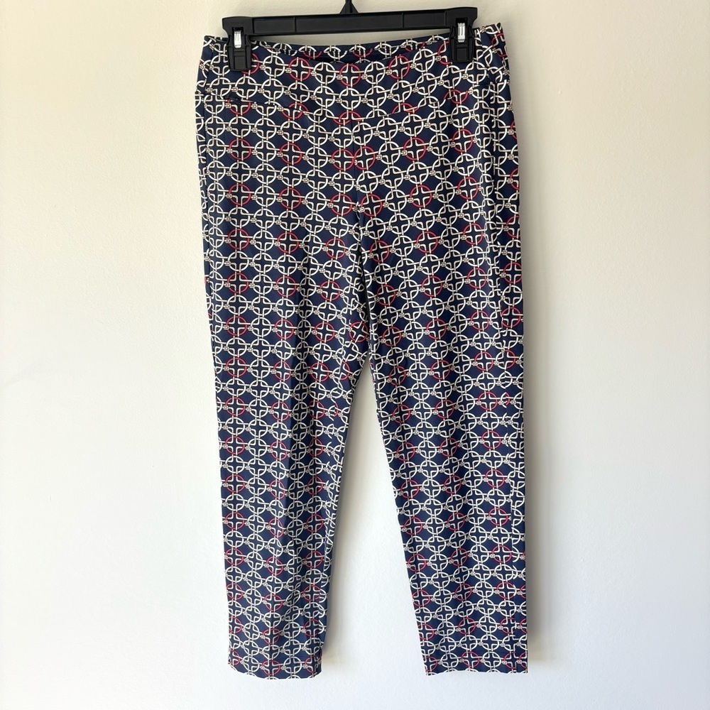 J. McLaughlin Nautical Navy Blue Red Khaki Pant Chain Link Equestrian Preppy